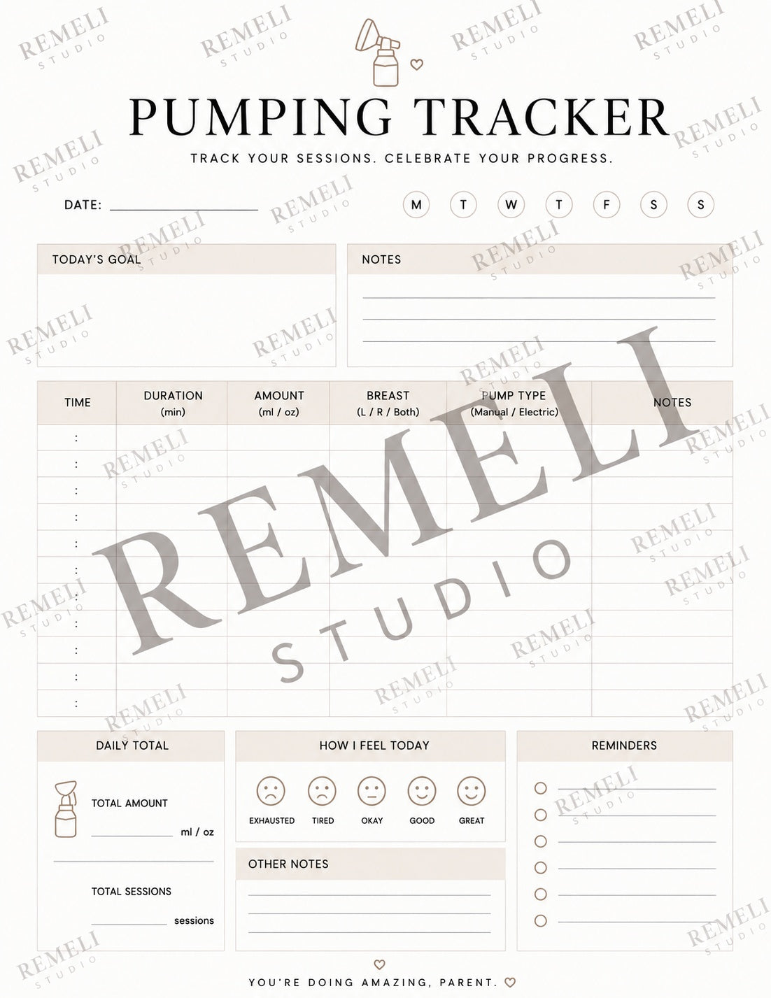 Pumping tracker | Remeli Studio™