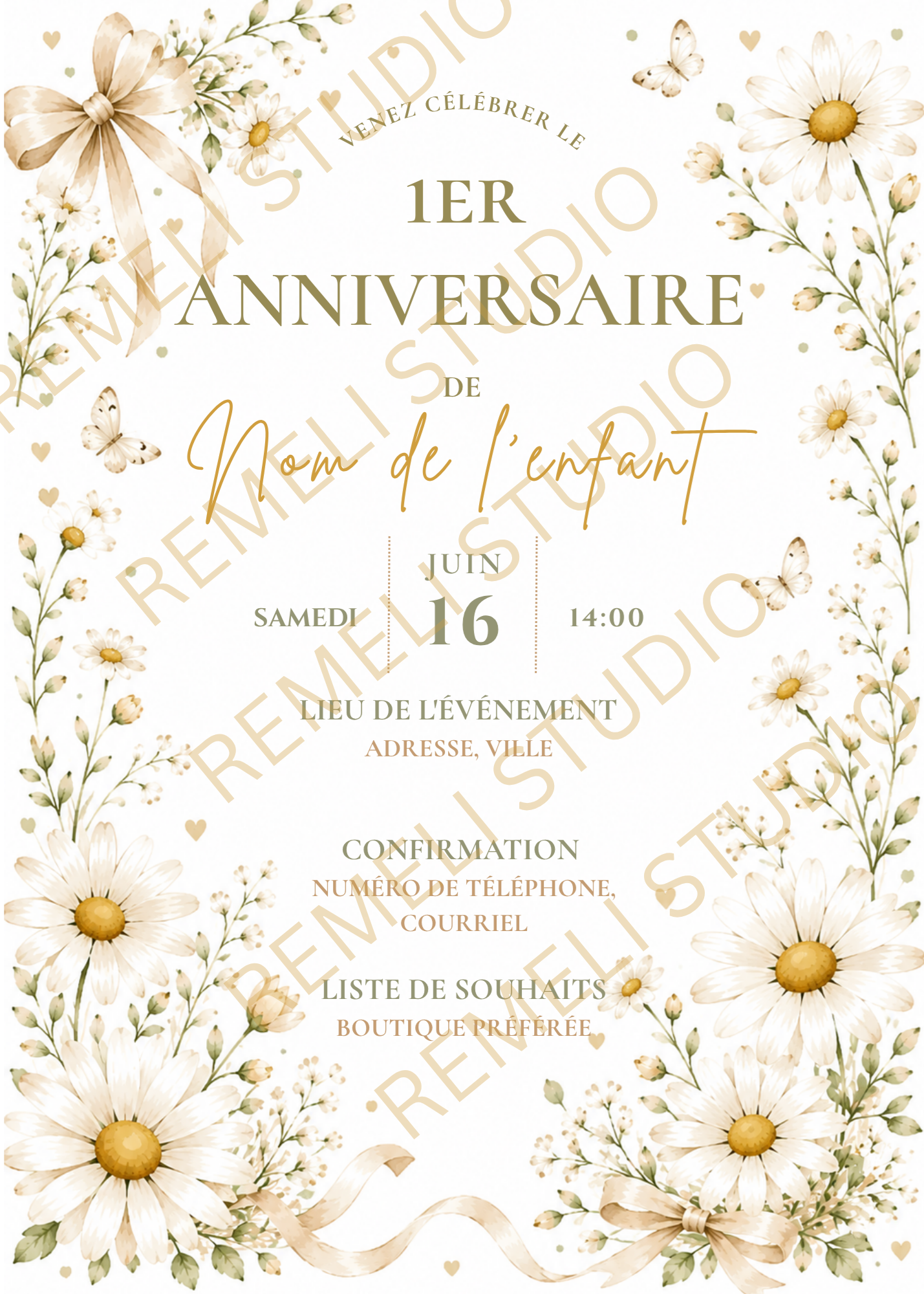 Daysi 1ST Birthday Invitation - Remeli Studio - English & French