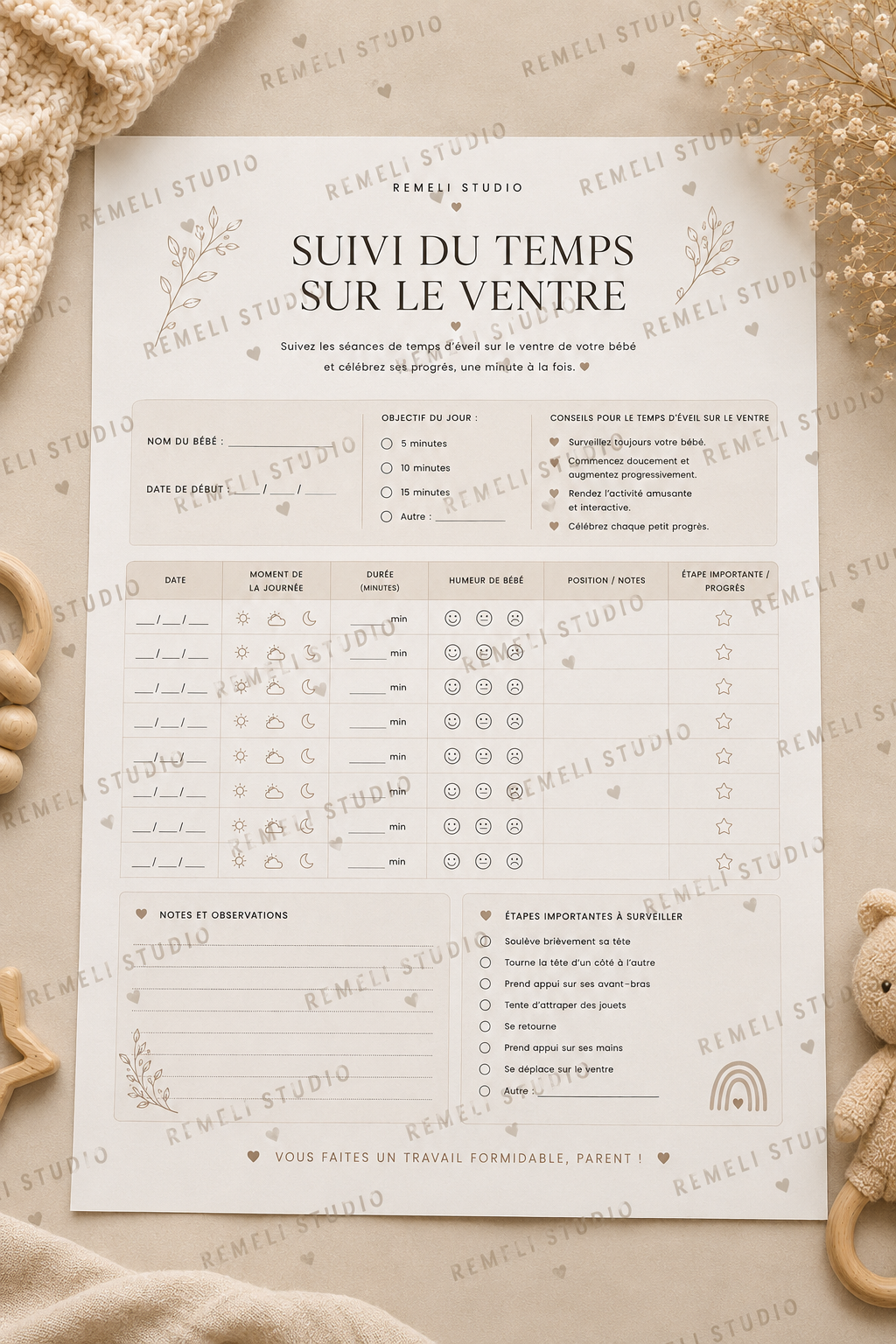 Suivi du temps sur le ventre | Remeli Studio