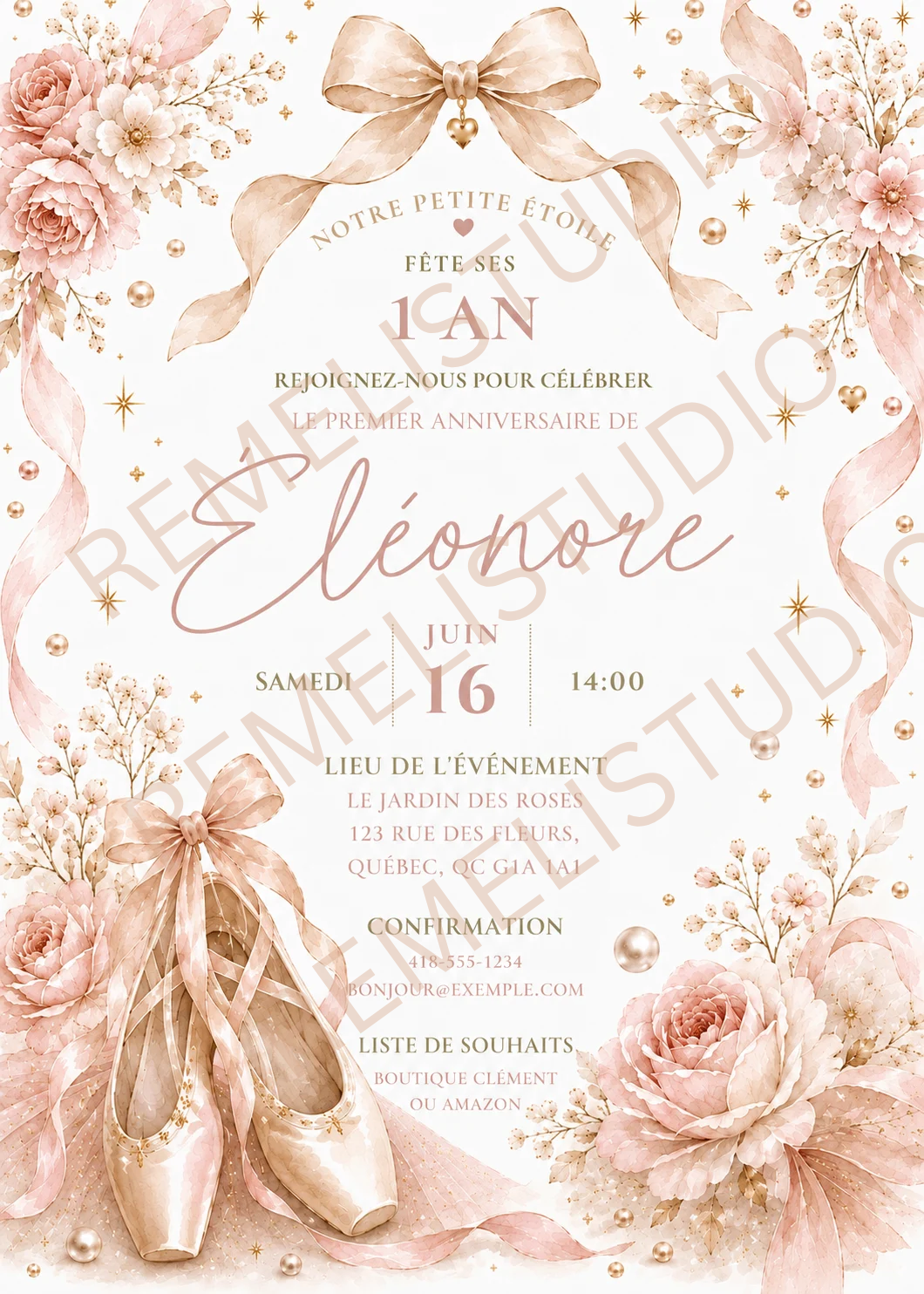 Ballet 1st birthday invitation | Ballet invitation 1er anniversaire | FR & EN | Remeli Studio