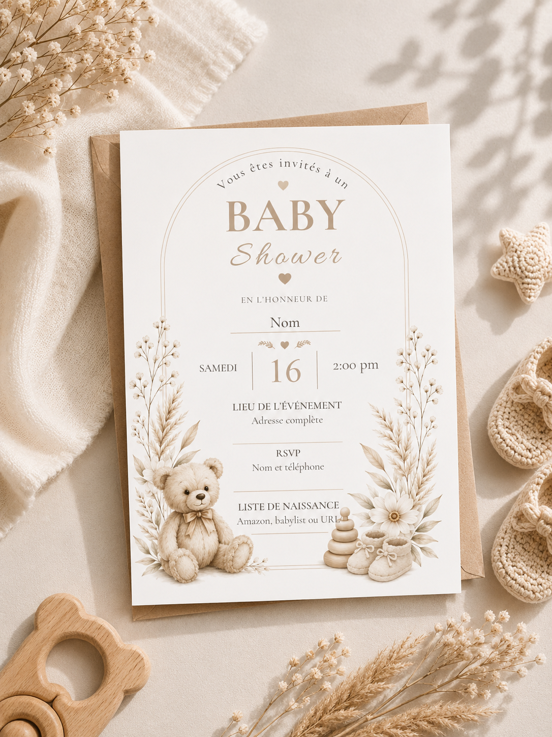Baby Shower Invitation | English & French | Remeli Studio