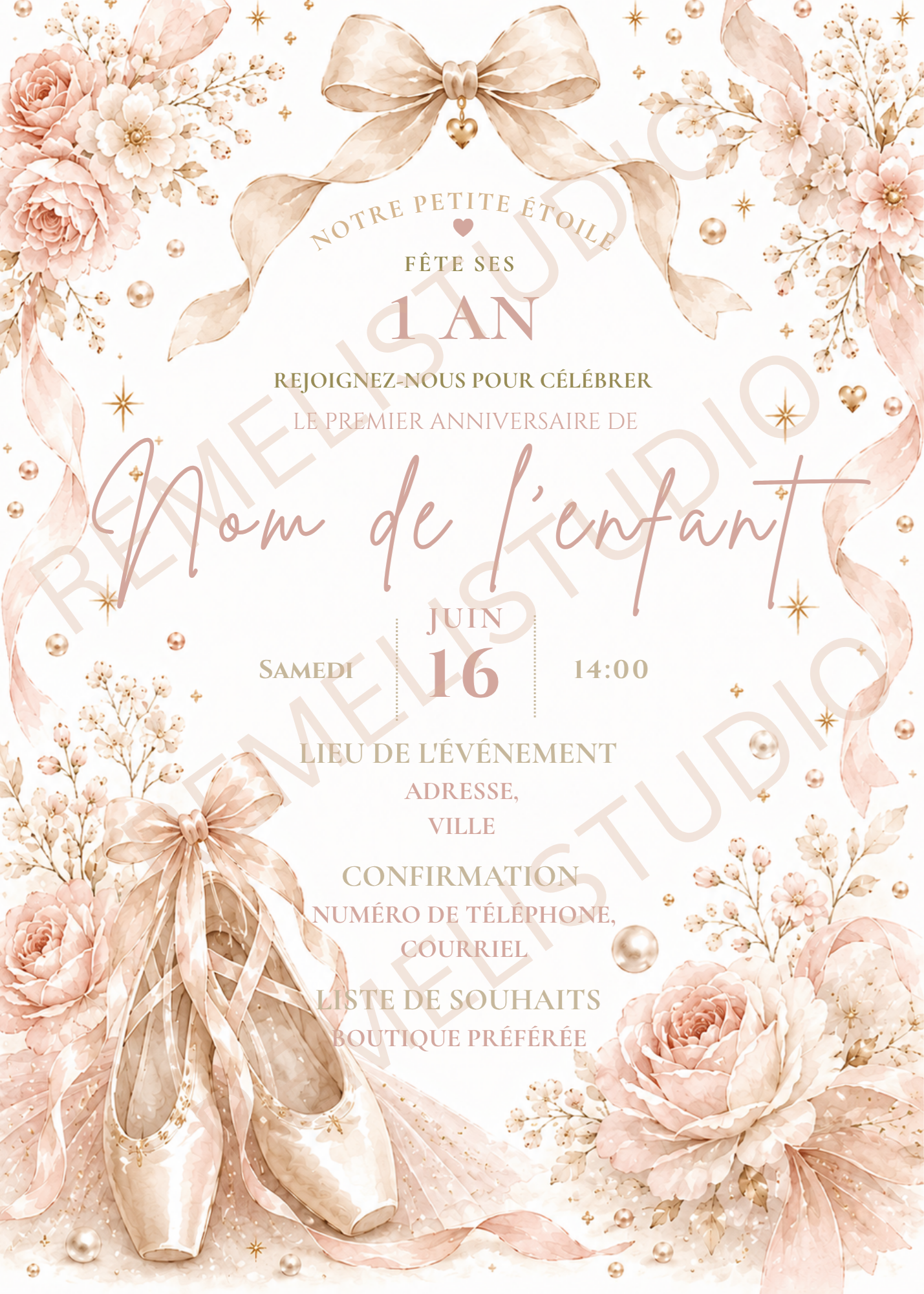 Ballet 1st birthday invitation | Ballet invitation 1er anniversaire | FR & EN | Remeli Studio