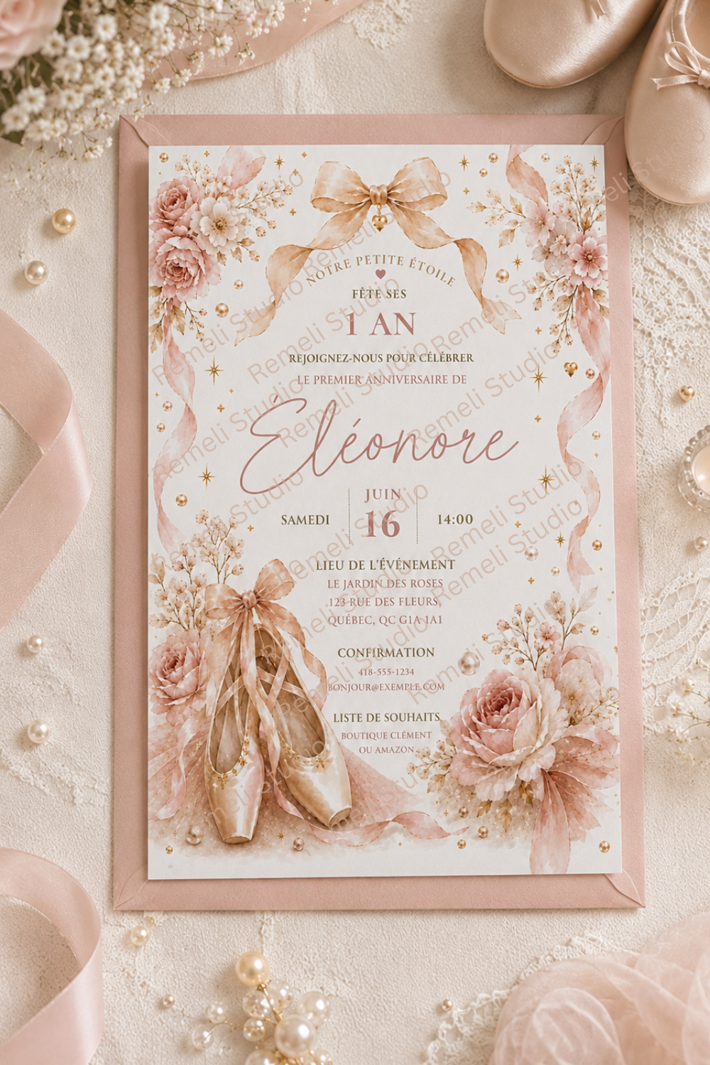 Ballet 1st birthday invitation | Ballet invitation 1er anniversaire | FR & EN | Remeli Studio