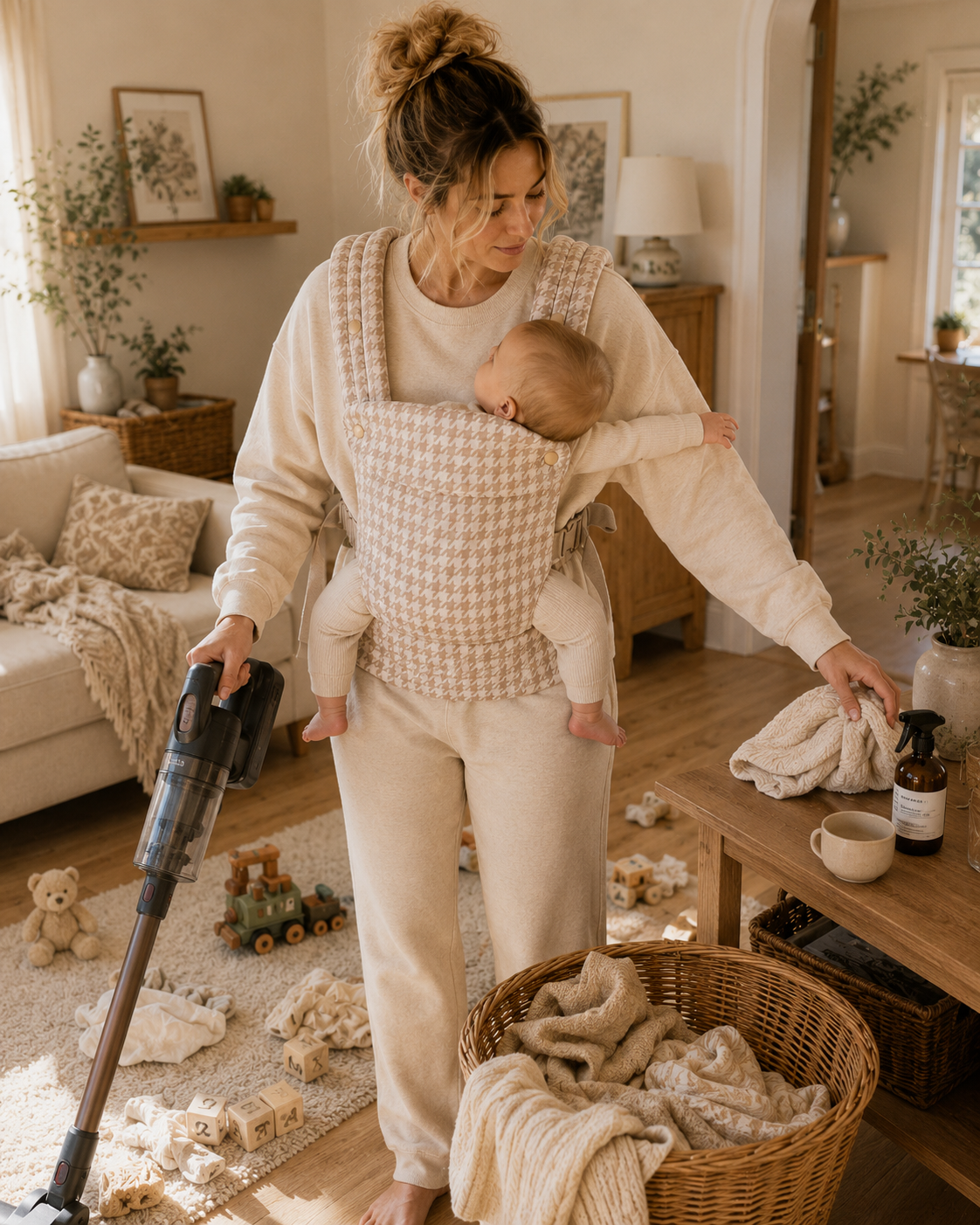 Premium Adjustable Baby Carrier | Champagne Houndstooth