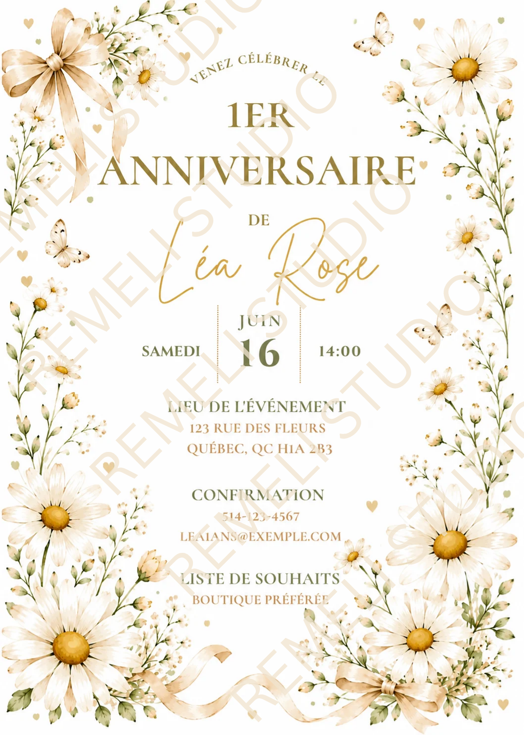 Daysi 1ST Birthday Invitation - Remeli Studio - English & French