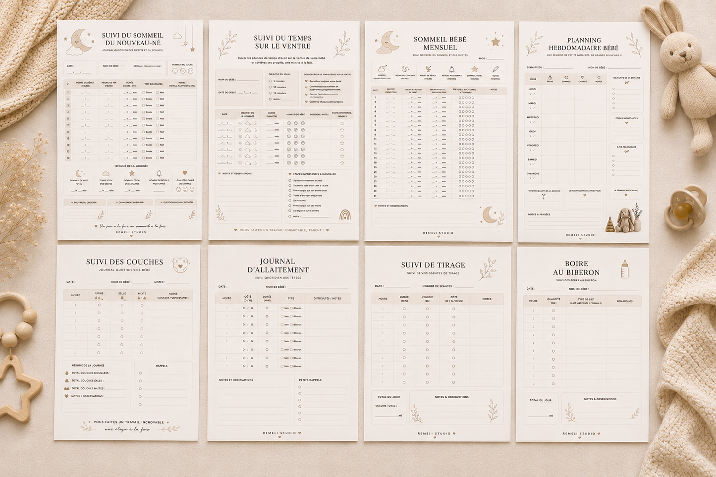 Bundle nouveau né | 8 documents à imprimer | Remeli Studio