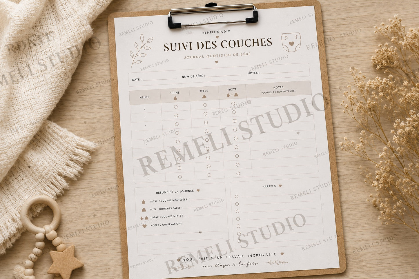 Suivi des changements de couches bébé | Remeli Studio
