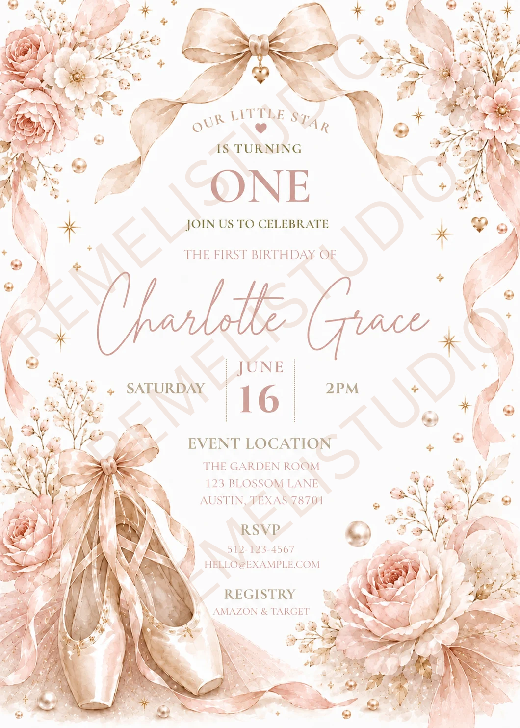 Ballet 1st birthday invitation | Ballet invitation 1er anniversaire | FR & EN | Remeli Studio
