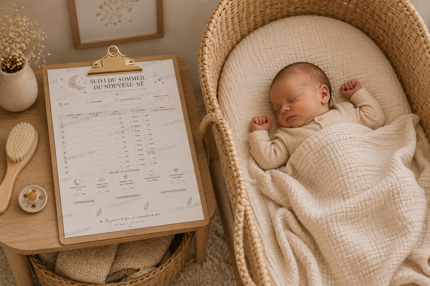 Journal quotidien du sommeil nouveau né | Remeli Studio