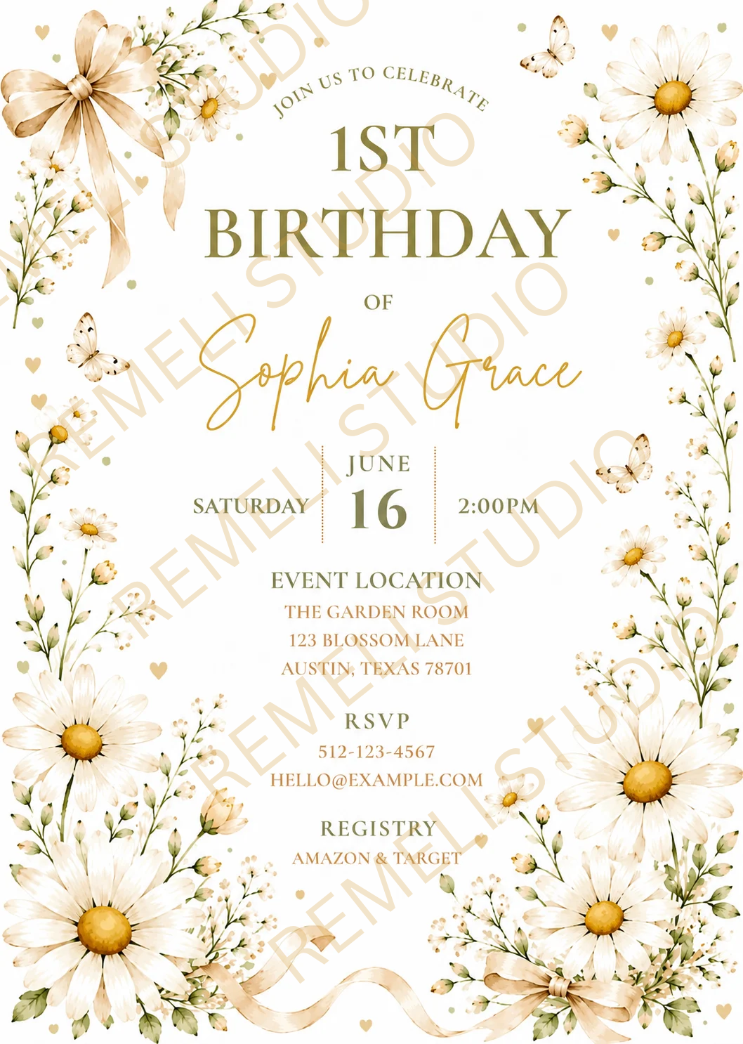 Daysi 1ST Birthday Invitation - Remeli Studio - English & French