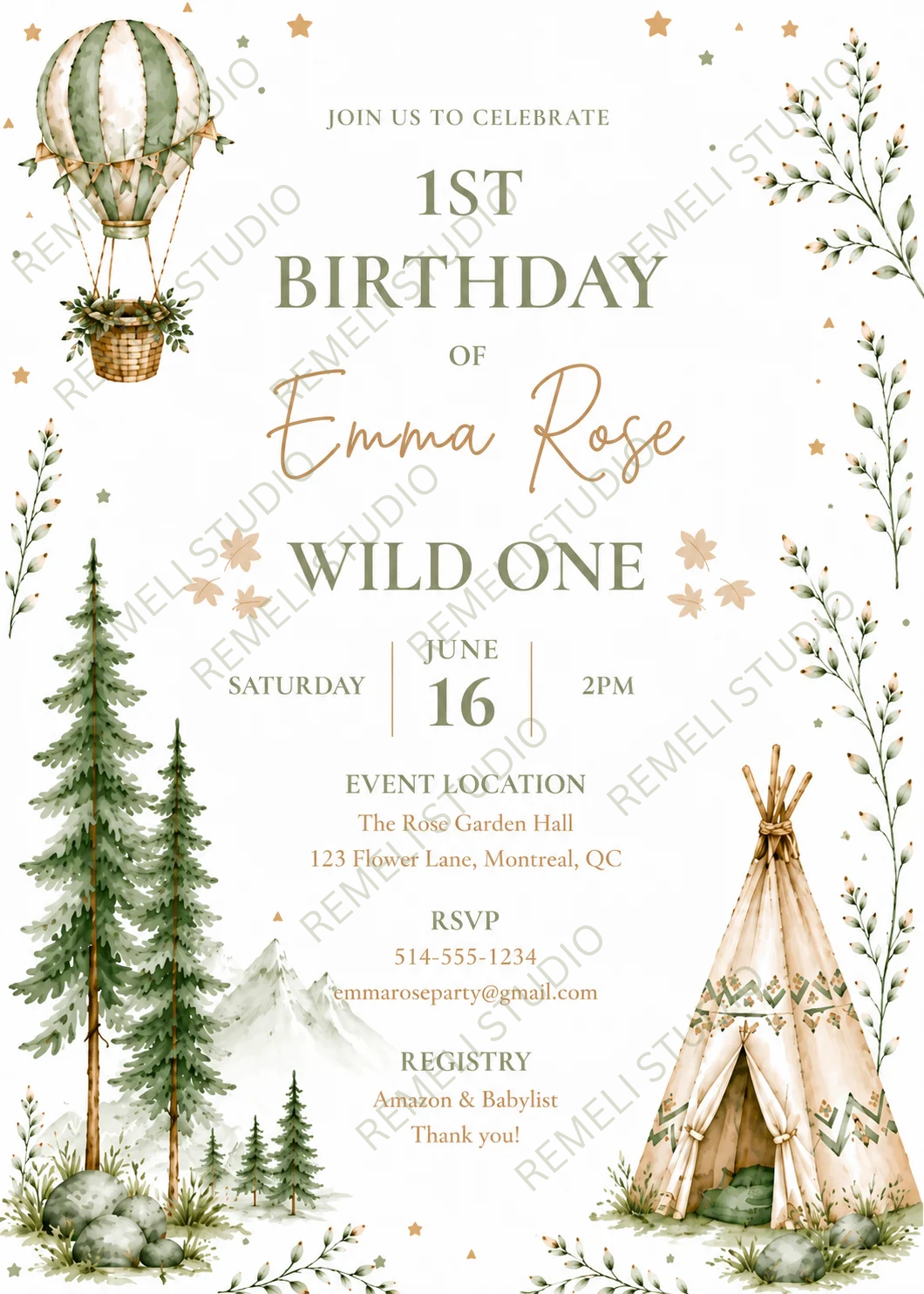 Wild one 1st birthday invite - Remeli Studio - FR & EN