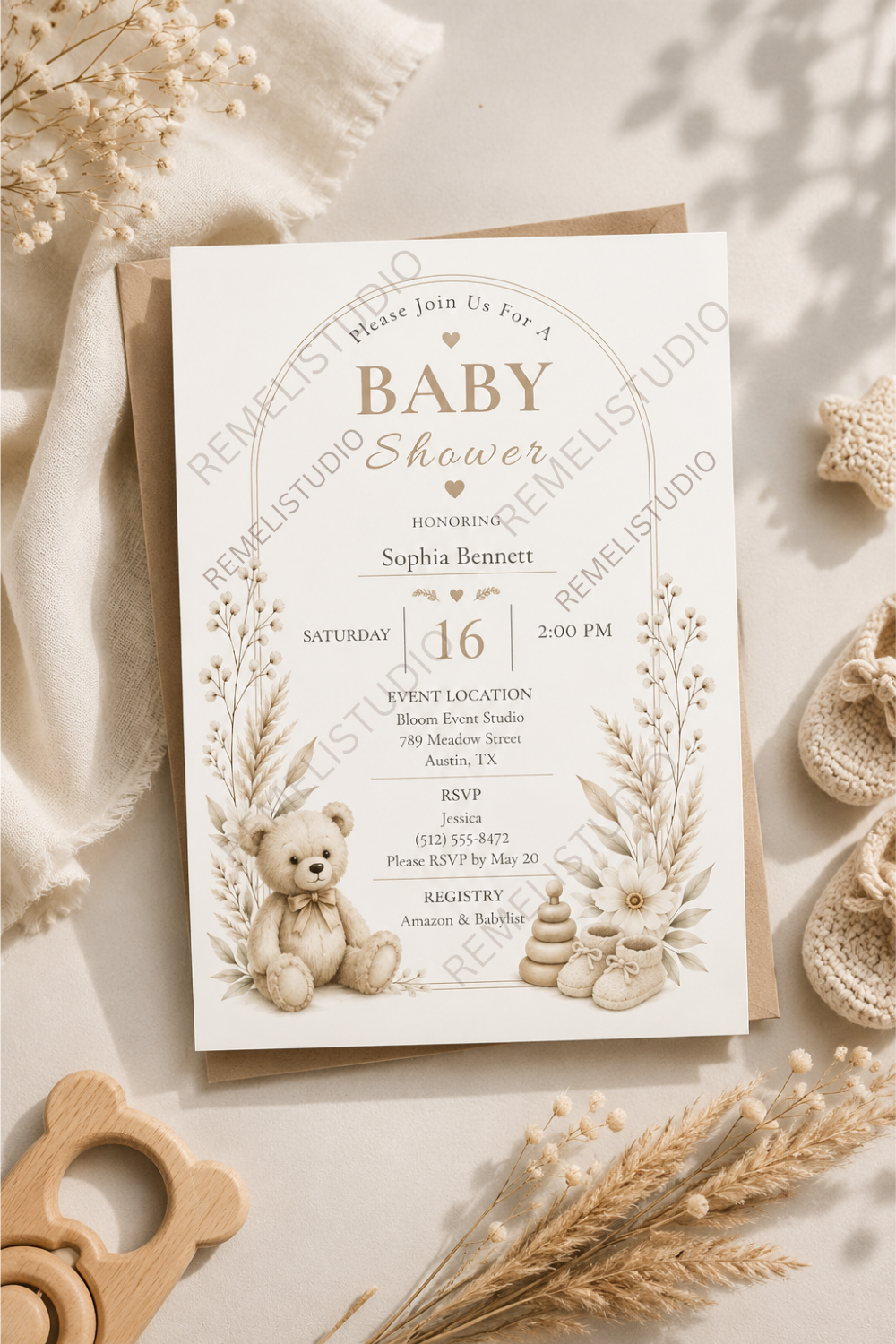 Baby Shower Invitation | English & French | Remeli Studio