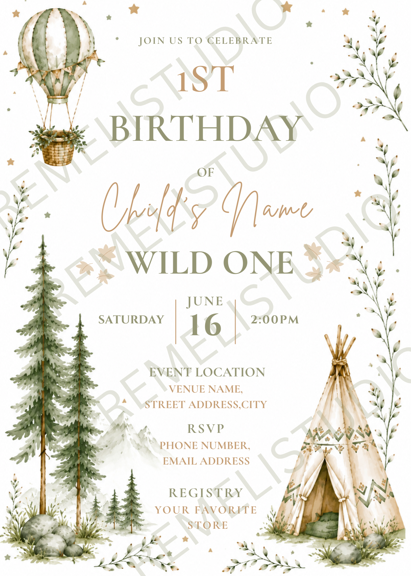 Wild one 1st birthday invite - Remeli Studio - FR & EN