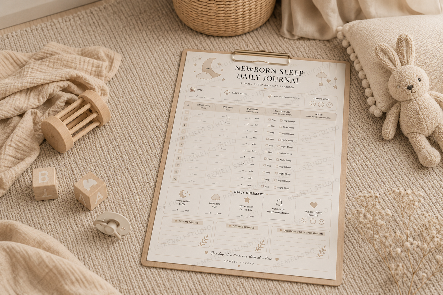 Newborn daily sleep tracker | Remeli Studio