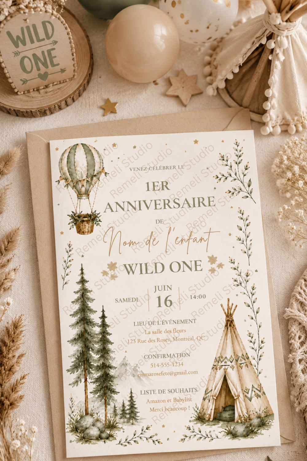 Wild one 1st birthday invite - Remeli Studio - FR & EN