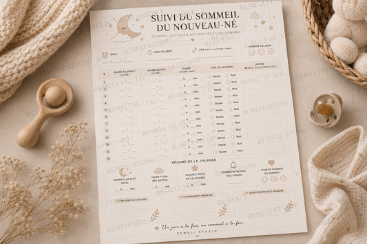 Journal quotidien du sommeil nouveau né | Remeli Studio
