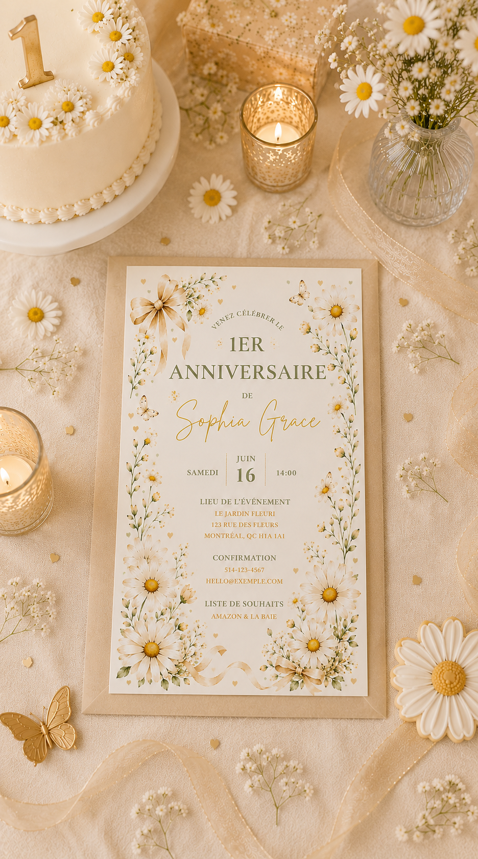 Daysi 1ST Birthday Invitation - Remeli Studio - English & French