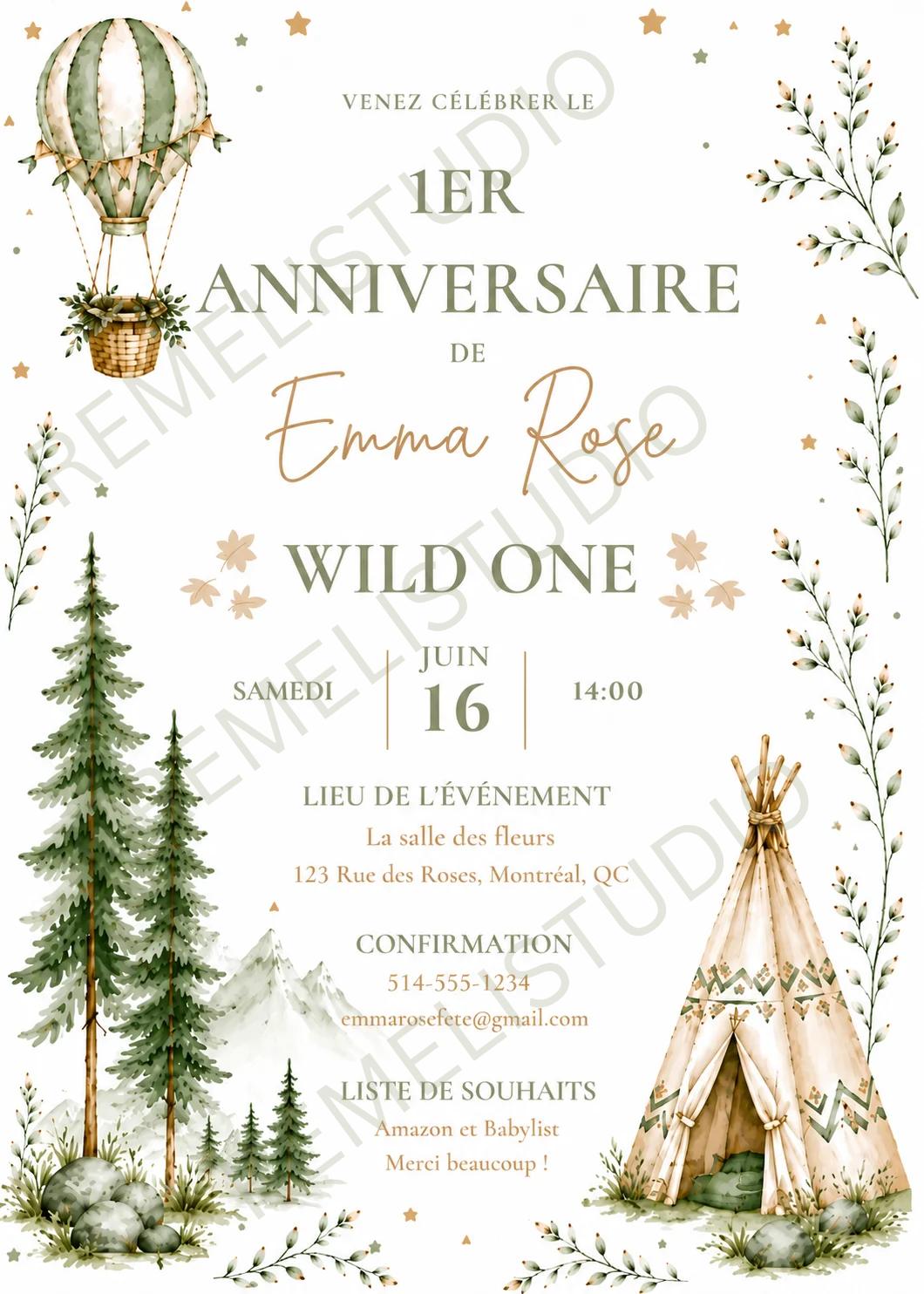 Wild one 1st birthday invite - Remeli Studio - FR & EN