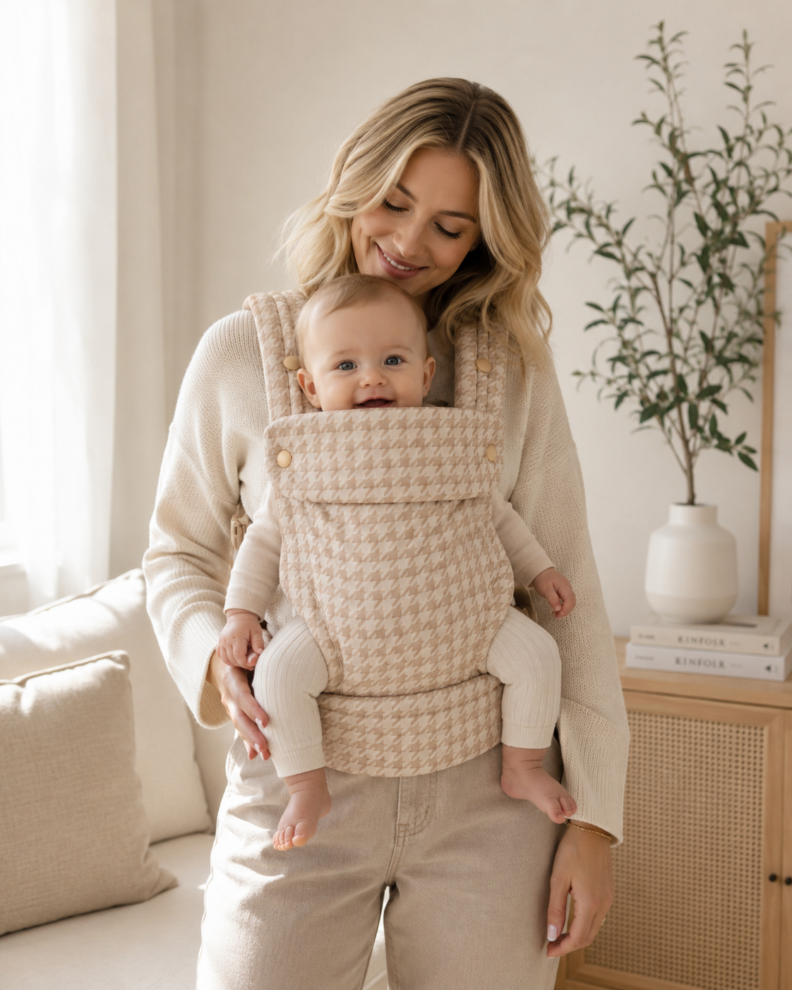 Premium Adjustable Baby Carrier | Champagne Houndstooth
