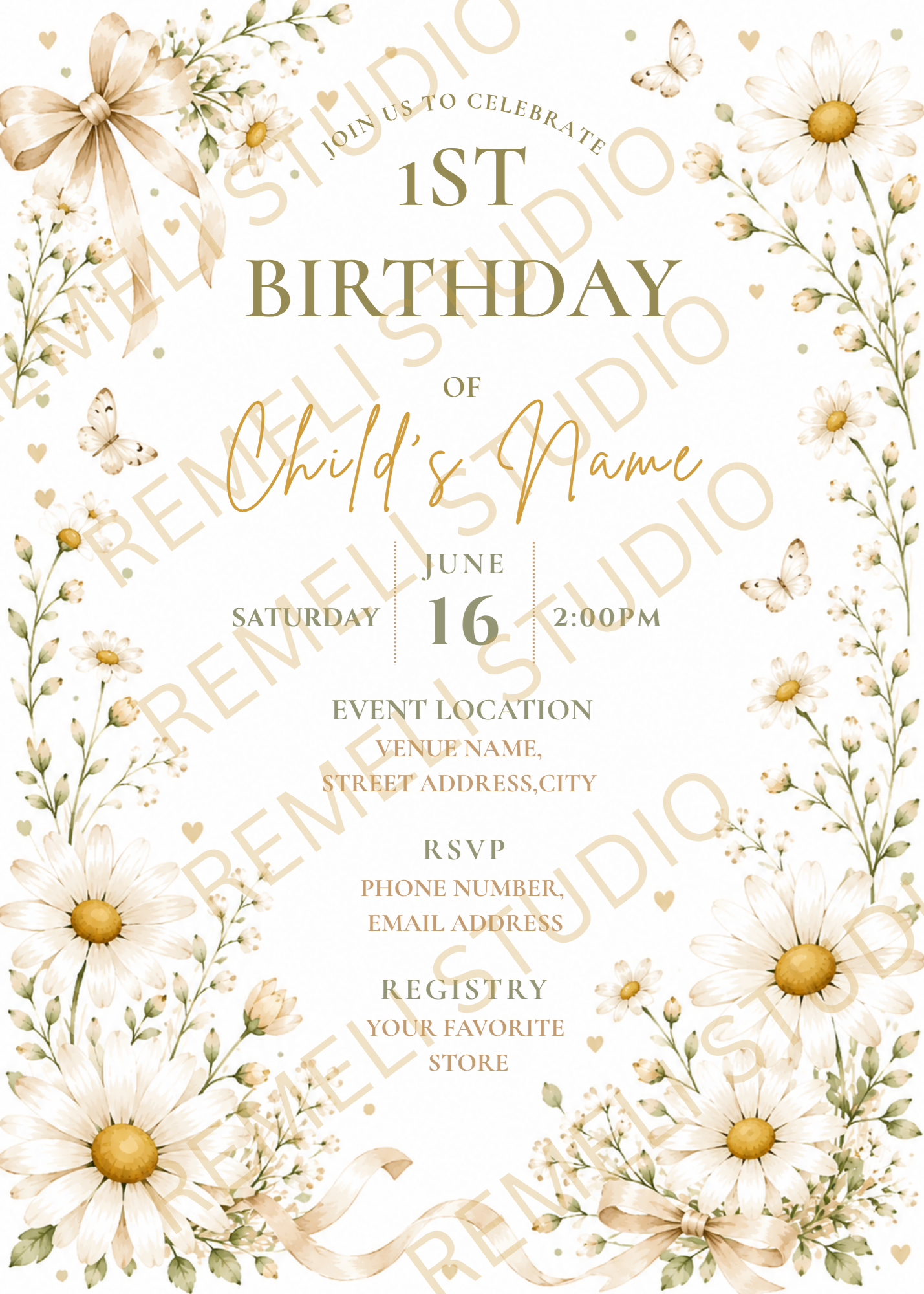 Daysi 1ST Birthday Invitation - Remeli Studio - English & French