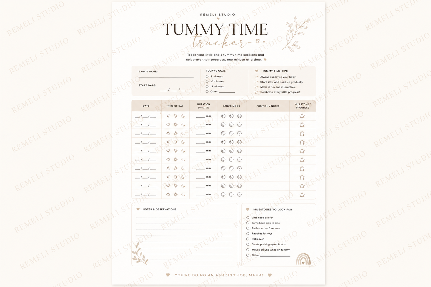 Tummy Time Tracker | Remeli Studio™