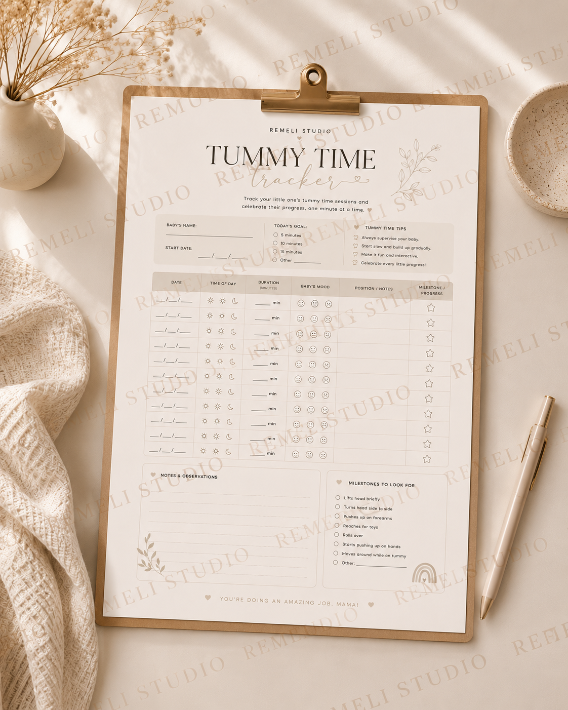 Tummy Time Tracker | Remeli Studio™